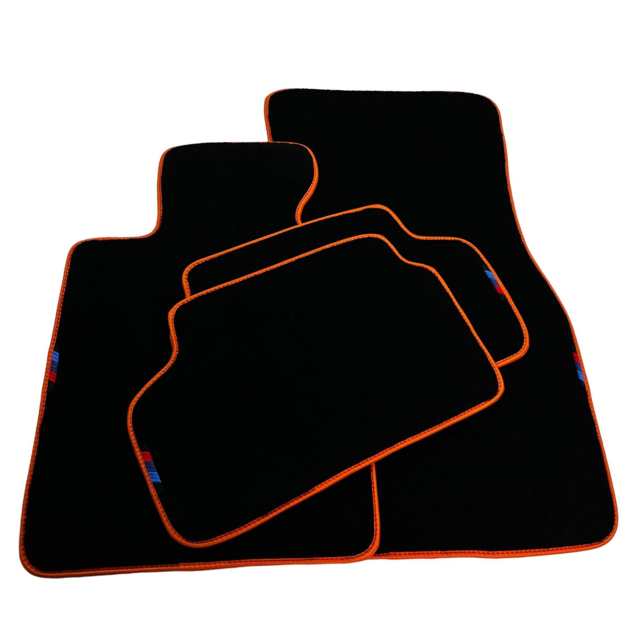 Black Floor Floor Mats For BMW 7 Series G12 | Fighter Jet Edition AutoWin Brand |Orange Trim