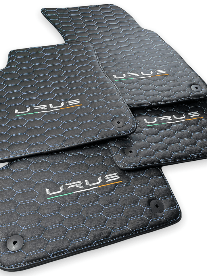Floor Mats For Lamborghini Urus Leather Blue Stitching - AutoWin
