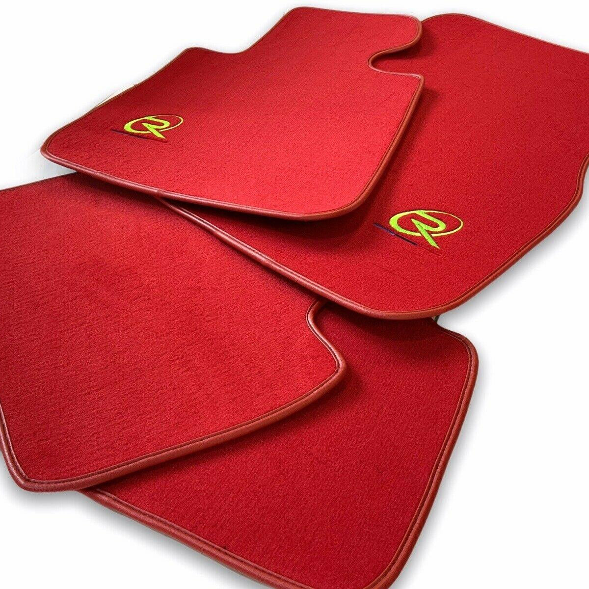 Red Floor Mats For BMW i3 Series I01 ROVBUT Brand Tailored Set Perfect Fit Green SNIP Collection - AutoWin